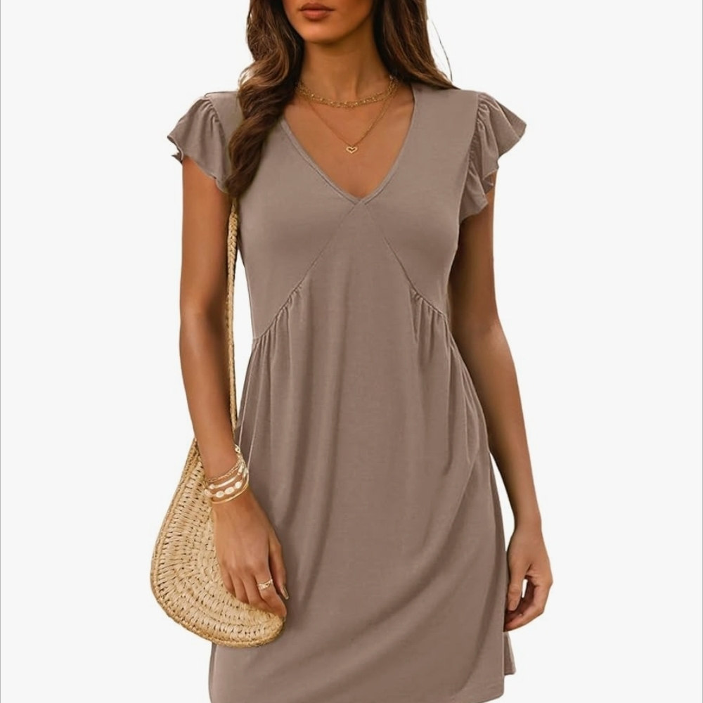 Casual Brown V-Neck Dress